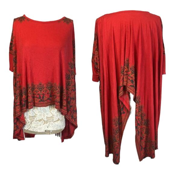 Free People pick me up tee oversized Asymmetrical top red size medium - Picture 4 of 11